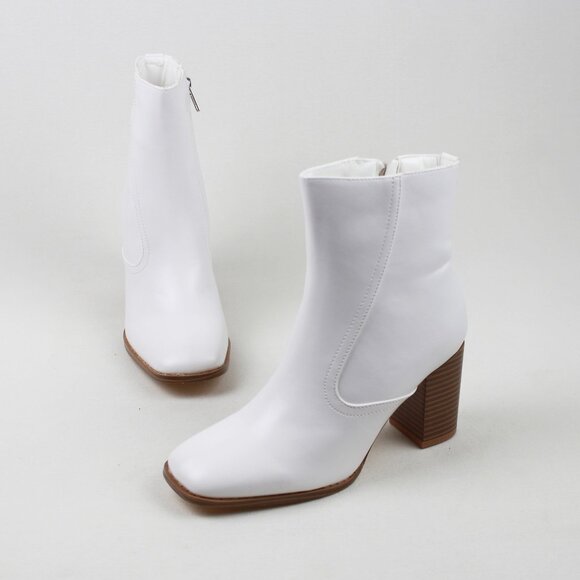 Faux Leather Square Toe Ankle Boots - Picture 3 of 15